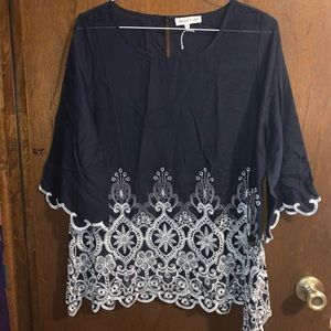 Navy with white lace Women’s blouse